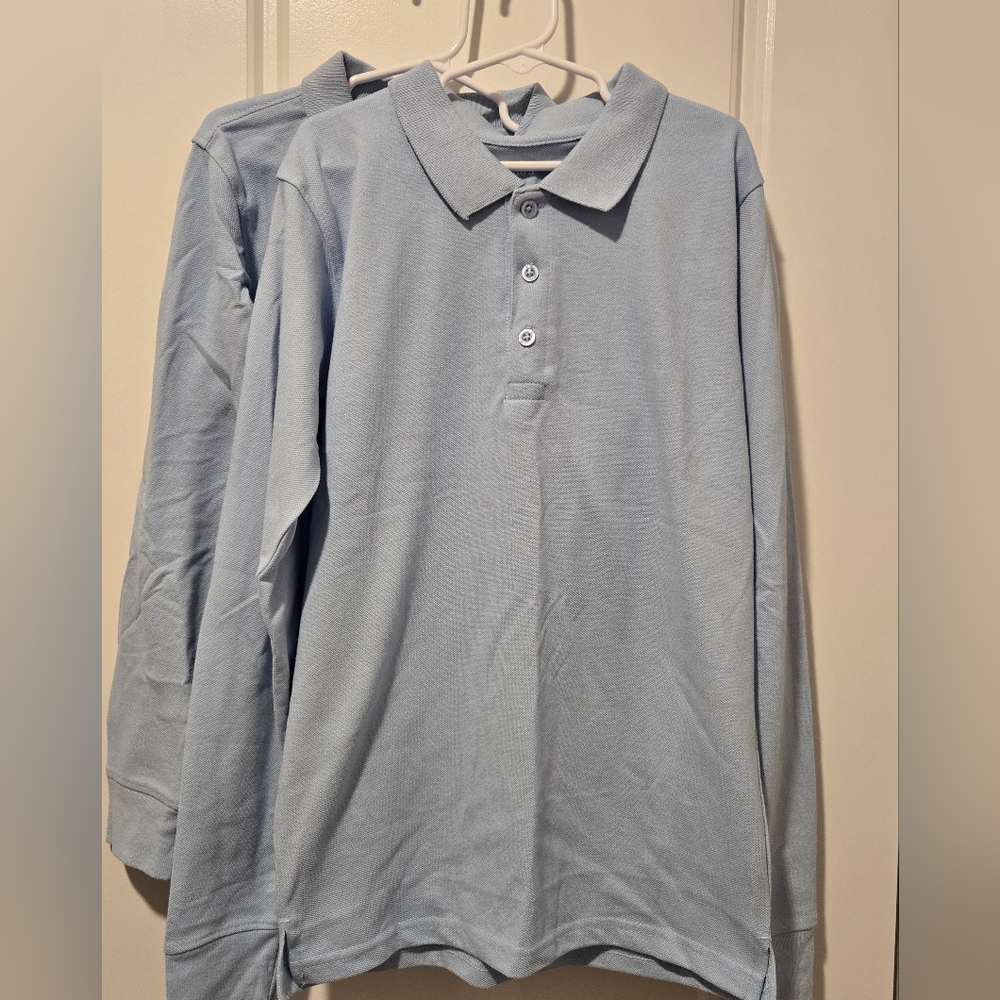 Studio 3 Duo of Light Blue Uniform Long Sleeve Polo Shirts Size L 10/12